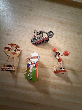 Hooters Collectible Lapel Pin Set - Cheerleader Golf Motorcycle & Iconic Girl De